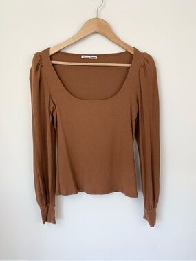 Reformation Jeans Ribbed Long Sleeve Scoop Neck Top - Brown